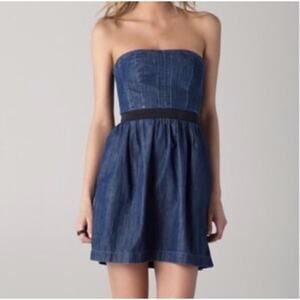 Club Monaco Blue Denim Bustier Strapless Smocked Pocket Dress Women’s Sz 4